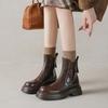 Fashion NEW Autumn Women Boots Round Toe Chunky Heel Shoes Split Leather Shoes Women Casual Platform Chelsea Boots Daily Shoes Zip Boots