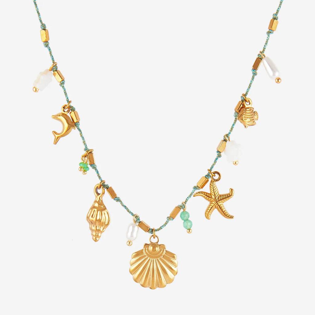 Dopamine Necklace and Bracelet with Whale, Starfish, Shell, 18k Stainless Steel, Multi-Color Conch Pendant.