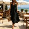 Soft Fabric Dress Women's Spaghetti Strap Beach Sundress, Summer Sleeveless V Comfortable Neck Cami Dress, Loose Flowy Vacation Long Versatile Holiday