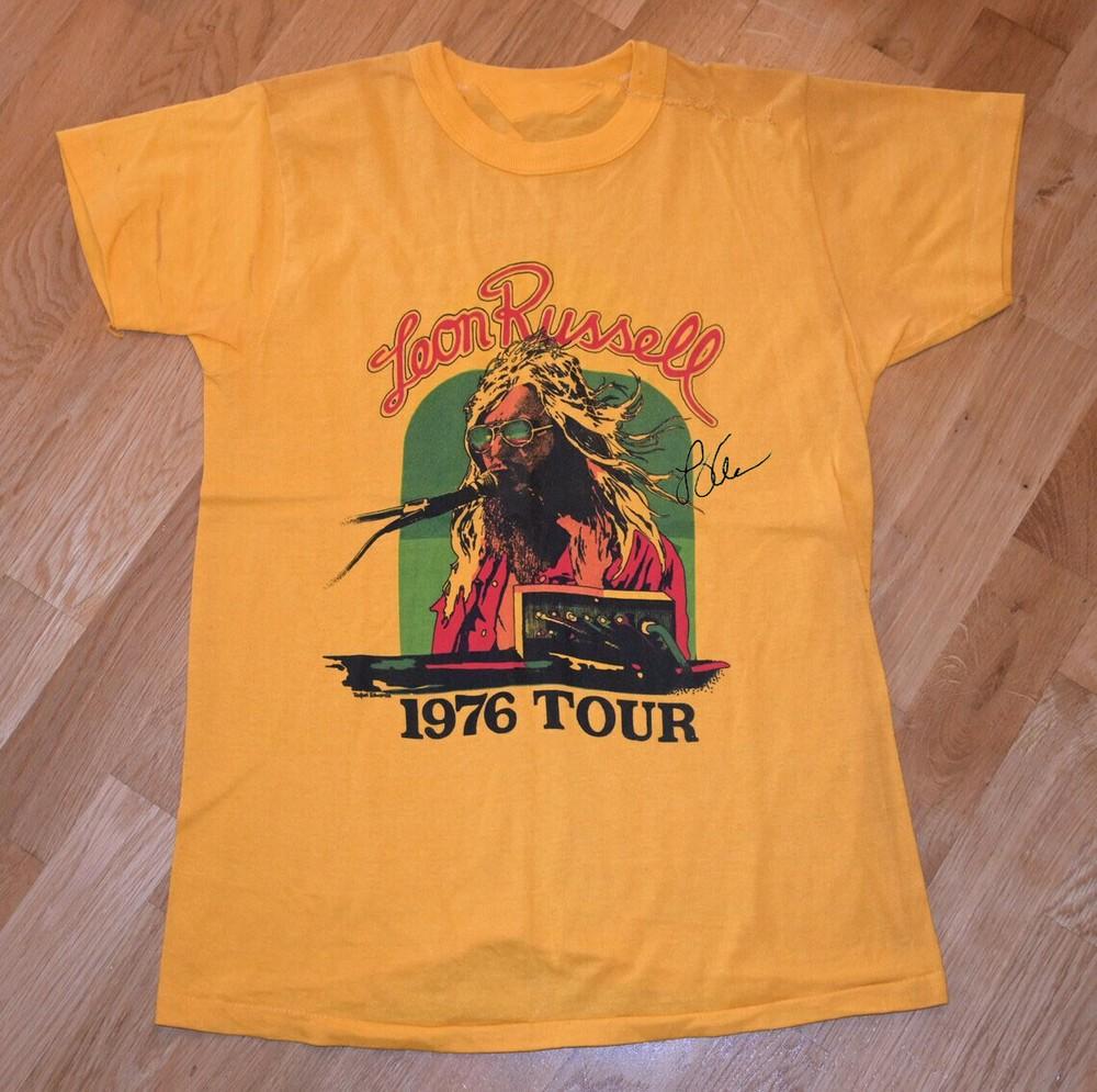 Vtg Leon Russell 1976 Tour Cotton Yellow Men Tee Shirt Full Size Unisex T-Shirt XXXXL