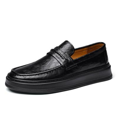 Men's Handmade Cowhide Loafers Slip-on Casual Thick Sole Low-top Spring Shoes