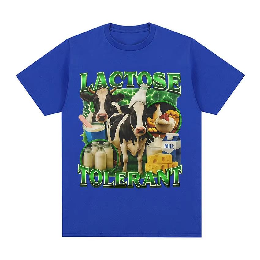 Laktoseintolerant Kuh Lustig Milchprodukt Liebhaber Grafik T-Shirt Unisex Damenmode Hohe Qualität Baumwolle T-Shirts Mode O-Ausschnitt Baumwolle T-Shirts