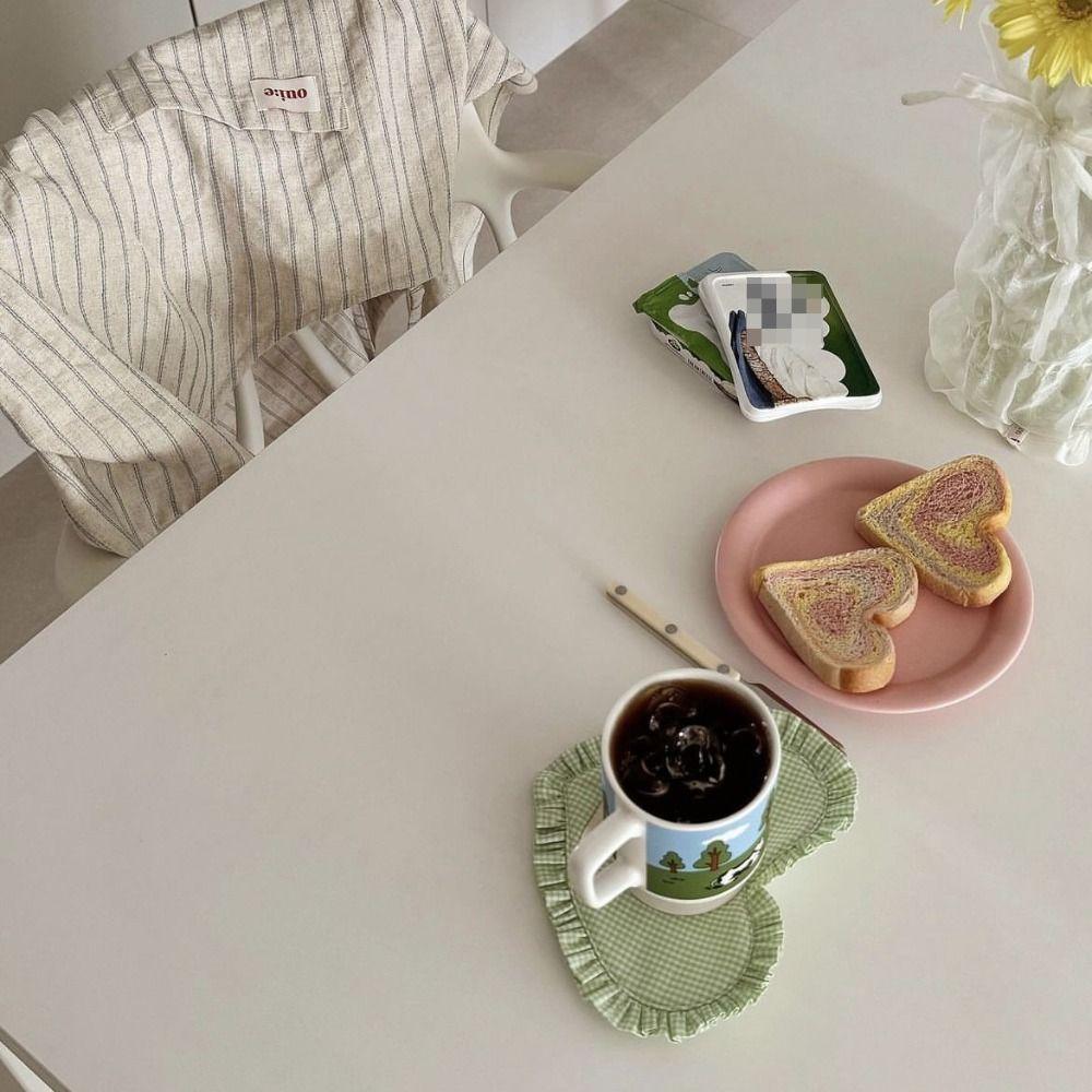 with Pleated Lace Bowl Mats INS Insulation Pad Mat Heart-shaped Plaid Meal Mat  Kitchen