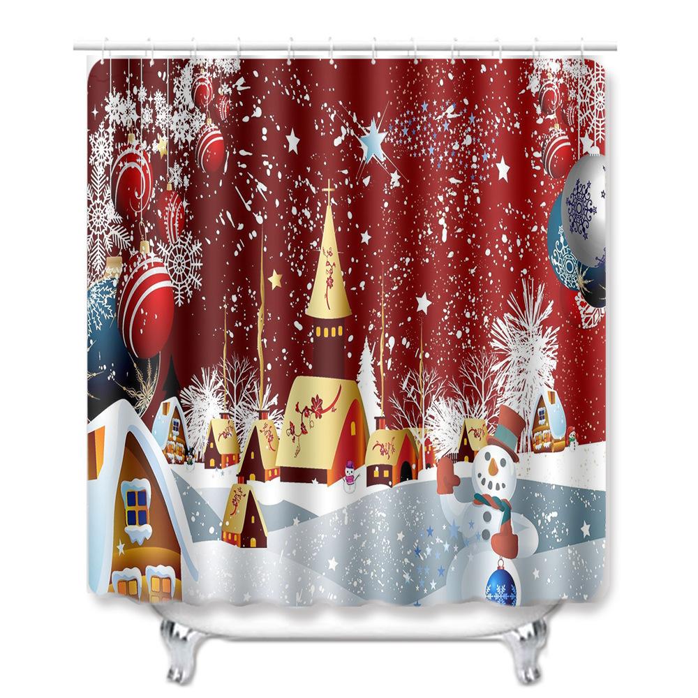 Christmas Bathroom Non-Slip Door Mat, Shower Curtain Floor Mat Combination Four-Piece Toilet Absorbent Carpet