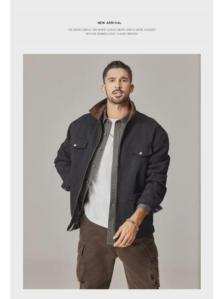 Men's Detroit Retro Coach Jacket: Heavy Washed Lapel Coat for Spring and Autumn