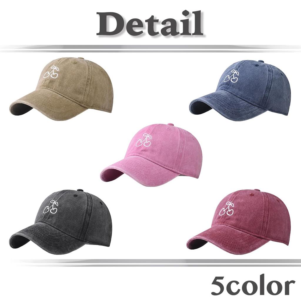 Baseball CZA416 [White Fang] Hat, Cap, Cap, Embroidered, Cherry, Sports, Outdoor, Adjustable, Women's, Men's, (Khaki)