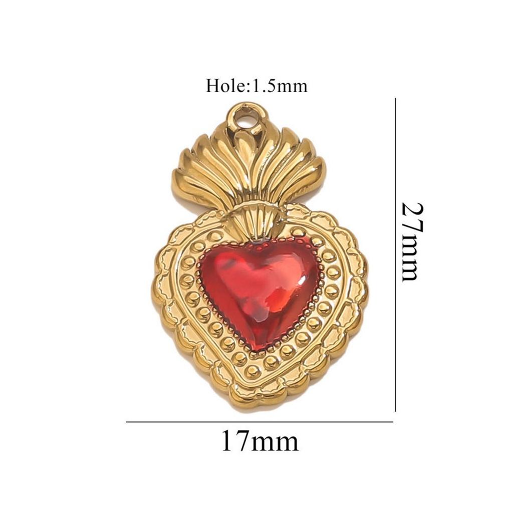1 Piece 304 Stainless Steel Pendant Charm Red Heart Enamel 18K Gold Plated For DIY Necklace Bracelet Jewelry Making Findings