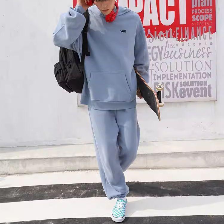 Vans Solid Color Logo Print Drawstring Cuffed Sweatpants Women Bottoms Blue VN0A7ROXBD2