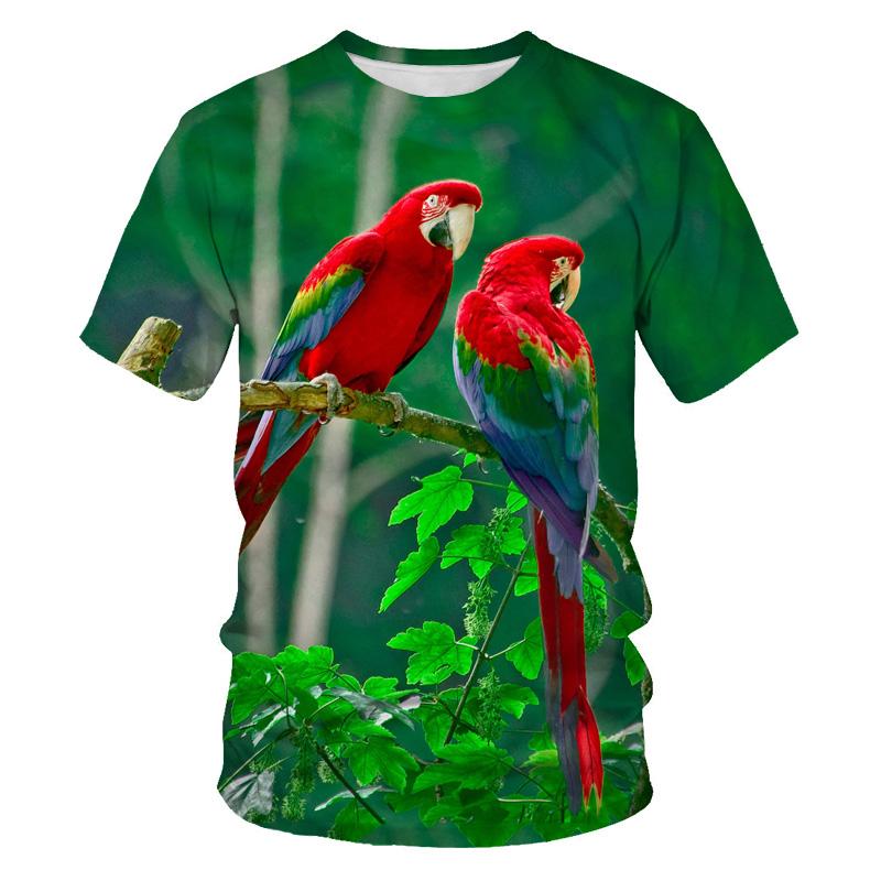 Colorful Animal Parrot T-Shirt Men's Clothing Crew Neck 3D Print Fun Birds Hip-Hop Harajuku Style Printed Top