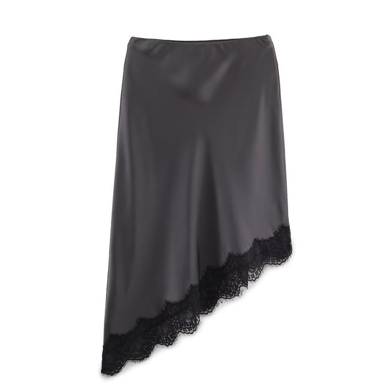 Elegant Lace Silk Satin Texture Skirt – European & American Autumn 2025 Style