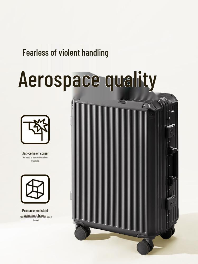 Aluminum Frame Suitcase with Silent Wheels - Wear-Resistant, 24-Inch Boarding Luggage for Students and Travelers