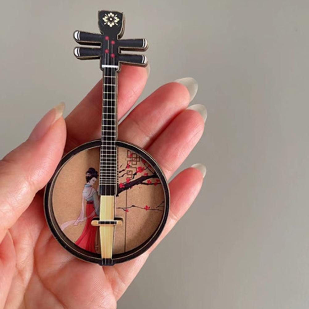Miniature Pipa Ruan Guzheng Magnetic Refrigerator Sticker Hand Carved Cultural Artifact Collectible Gift Home Decor