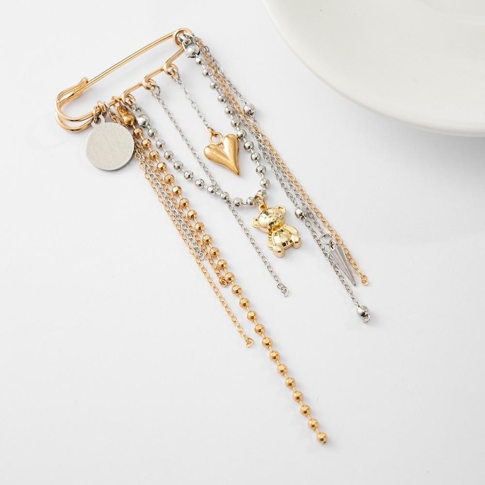Stylish Bear Brooch Trendy Metal Bead Chain Brooch INS Style Suit Hanging Ornament  Bag Decoration