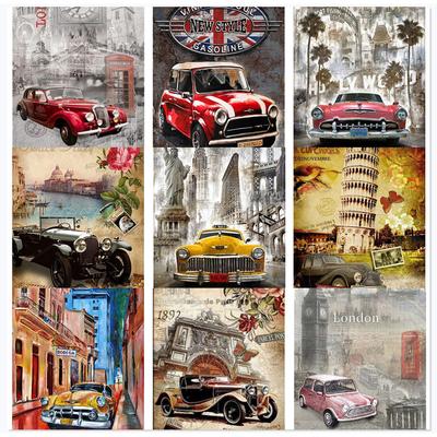5D-Diamant-Malerei-Set zum Selbermachen, Retro-Auto-Kunst, Diamant-Stickerei, Strass-Dekorationen für Zuhause