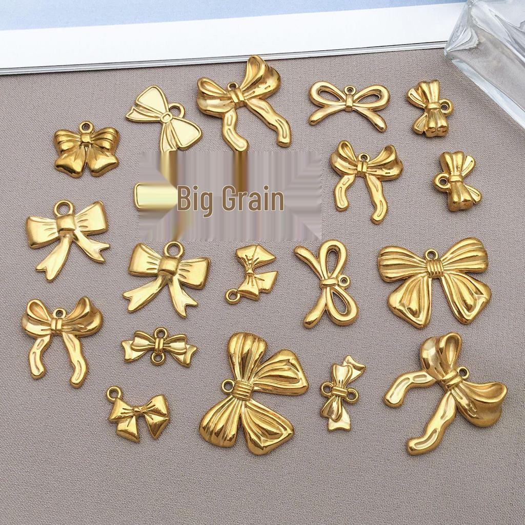 Gold Stainless Steel Bow Necklace & Bracelet Set - Versatile Pendant, Charm, DIY Earrings, Fashion Jewelry Accessories.