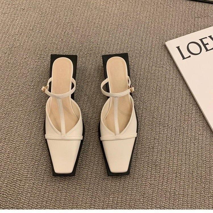 Women's Shoes New Fashion Bag Head Half Slippers Outer Wear Square Head Low Heel Foot