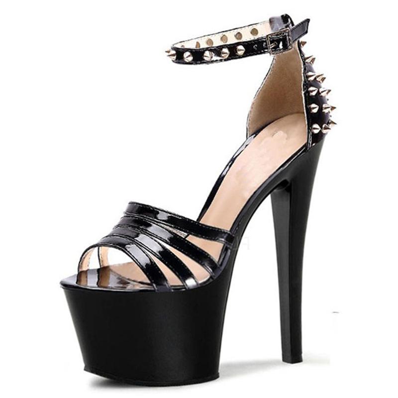 15CM high-heeled waterproof table, thin heel open-toe buckle with women's sandals, fish mouth rivets, high heels