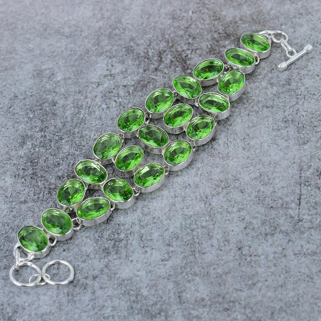 Peridot Gemstone Handmade 925 Sterling Silver Bracelet 7-8" M-294