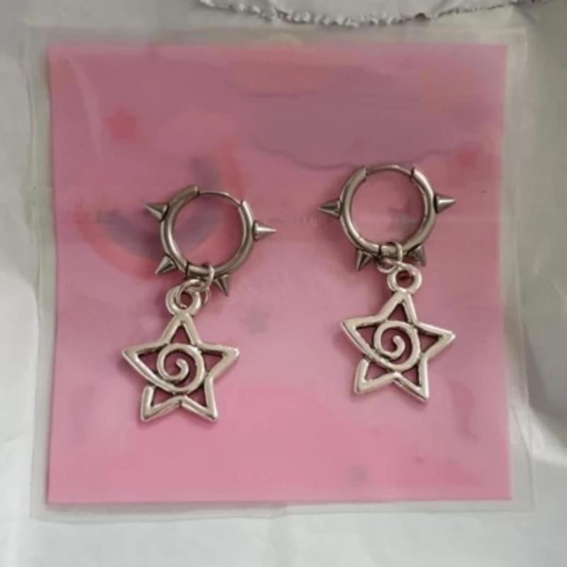 

Y2k Personalized Pentagram Swirl Copper Color Earrings Women Fashion Party Vacation Sweet Cool Hottie Zircon Accessories