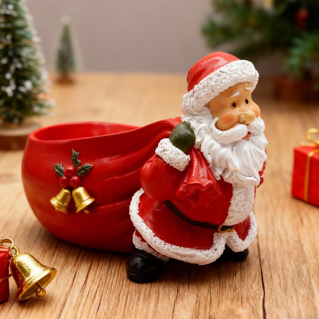 Christmas Decoration Resin Figurines Funny Santa Claus Carrying a Gift Bag Shaped Figurine Holiday Party Candy Plate Ornament