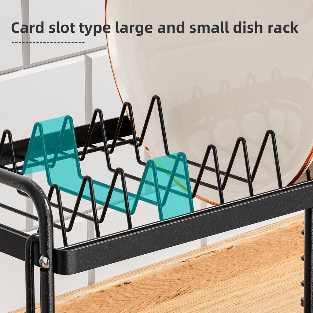 Dish Drying Rack - Dish Rack for Kitchen Counter, 2-Tier Kitchen Organizers and Storage Rack with Drainboard and Cutlery Holder
