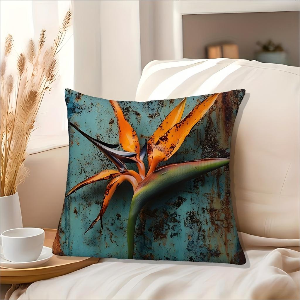 Rustic Bird Of Paradise Throw Pillow Cover Vintage Industrial Style Floral Print Decorative Cushion Cover For Boho Home Decor
