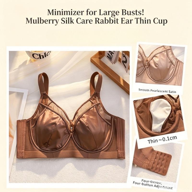 Satin Silk Thin Bra with Soft Underwire To Prevent Sagging and Support Large Busts