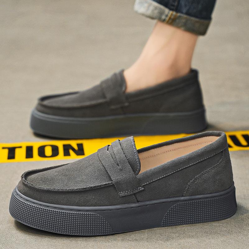 One-pedal Men's Shoes Summer 2025 New Platform Non-slip Casual Leather Shoes Men's Lazy Driving Doudou Loafers