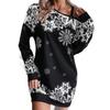 New Christmas Snowflake D Printing Off-Shoulder Long Sleeve Dress Women's European and American Style Loose Casual Sweater Dress