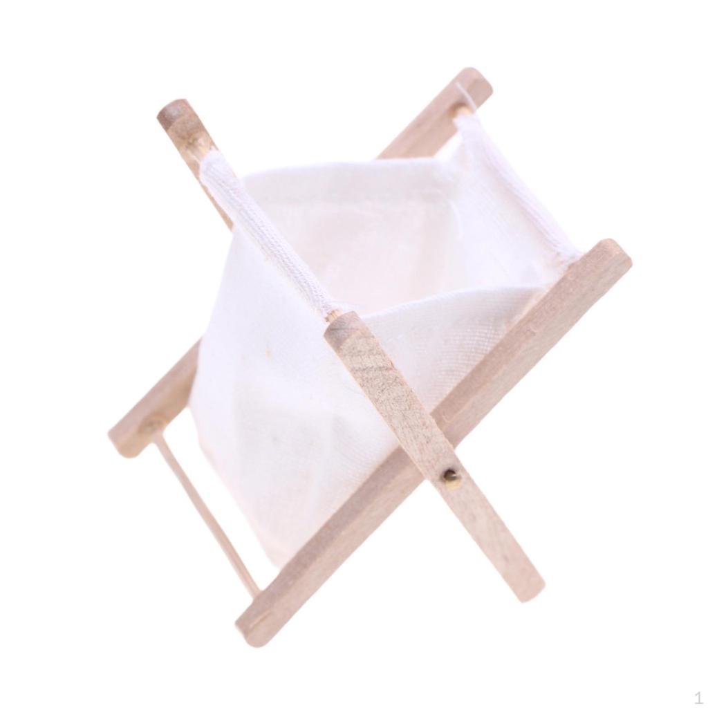 1/12 Dollhouse Miniatures Laundry Basket Folding Clothes Ornaments Wooden Furniture