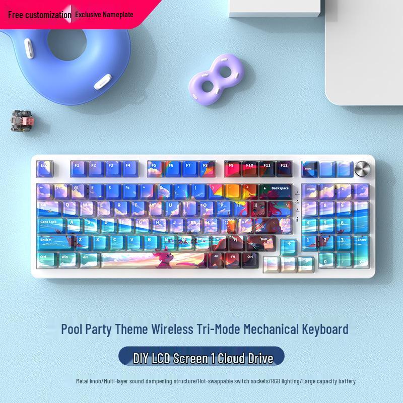 Wireless Bluetooth Mechanical Keyboard - 98-Key, Blue Switch, Silent for Gaming/Esports, High-Design for Girls/Office Use.