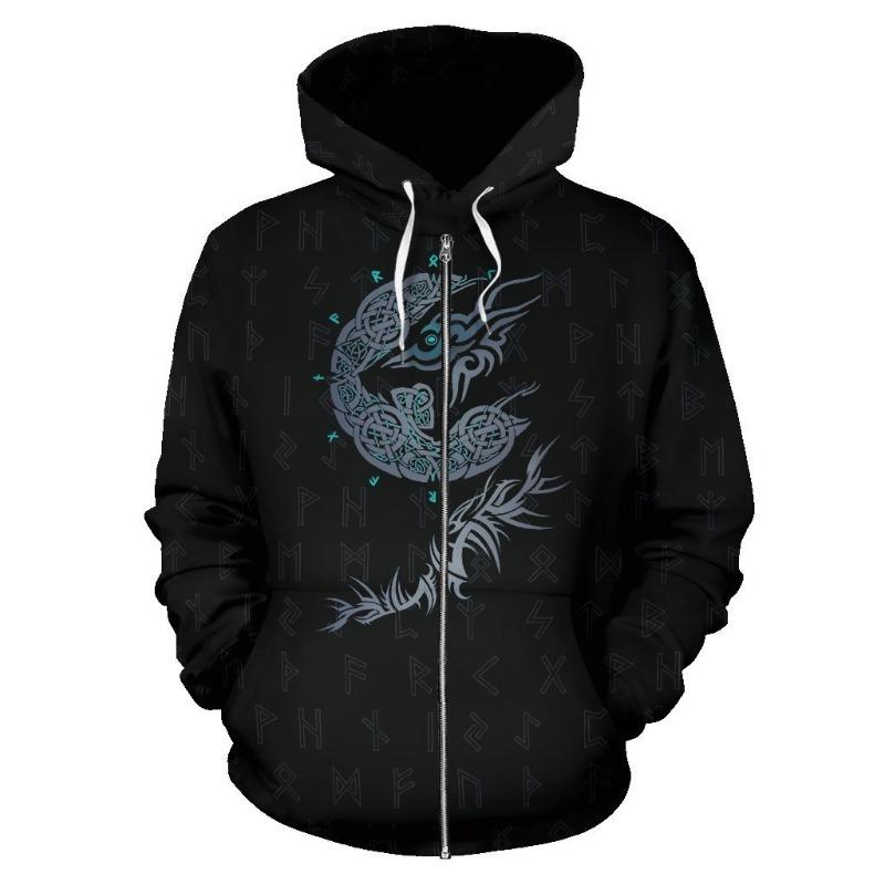 3D Tattoo Printed Sweatshirt Zipper with Hat Guard