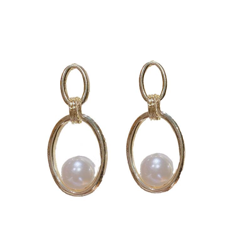 S925 Silver Geometric Pearl Stud Earrings - Elegant Long-Style Fashion for Women