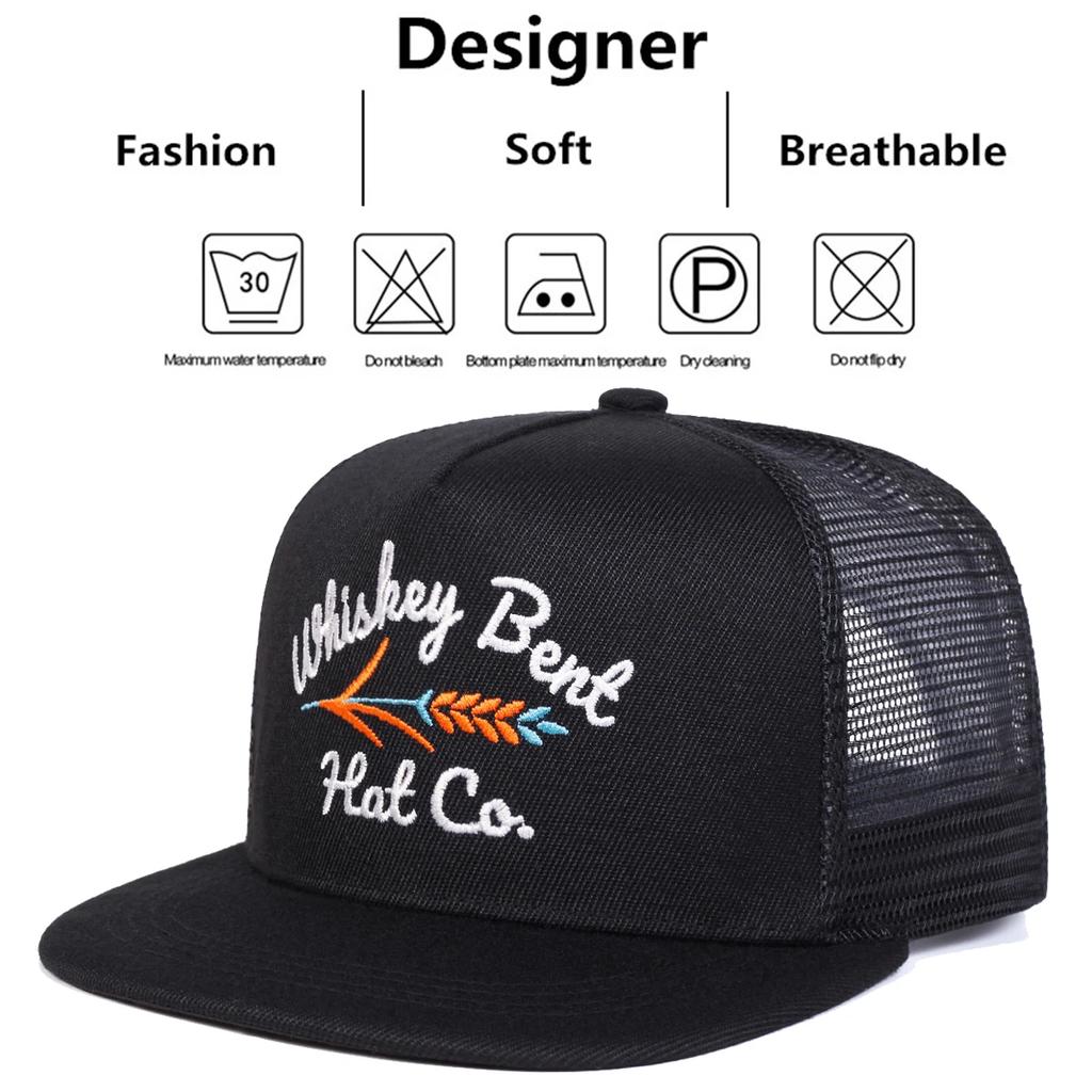 Unisex Kapelusze Siatkowe Hip-Hopowe z Haftem Whiskey Bent Wiosna Lato Outdoor Regulowane Codzienne Czapki Baseballowe Ochrona Przeciw Słońcu Czapka