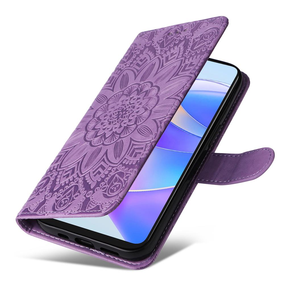 Phone Stand Case for Honor X7a 5G,PU Leather Sunflower Imprinted Wallet Phone Cover with Hand Strap