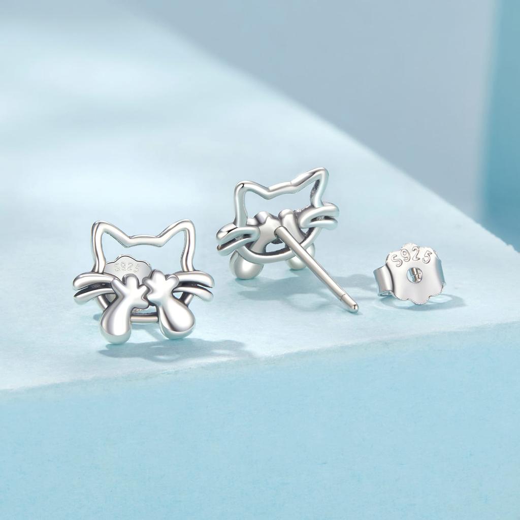 Silver Earrings, Cute Kittens, Studs, Silver 925