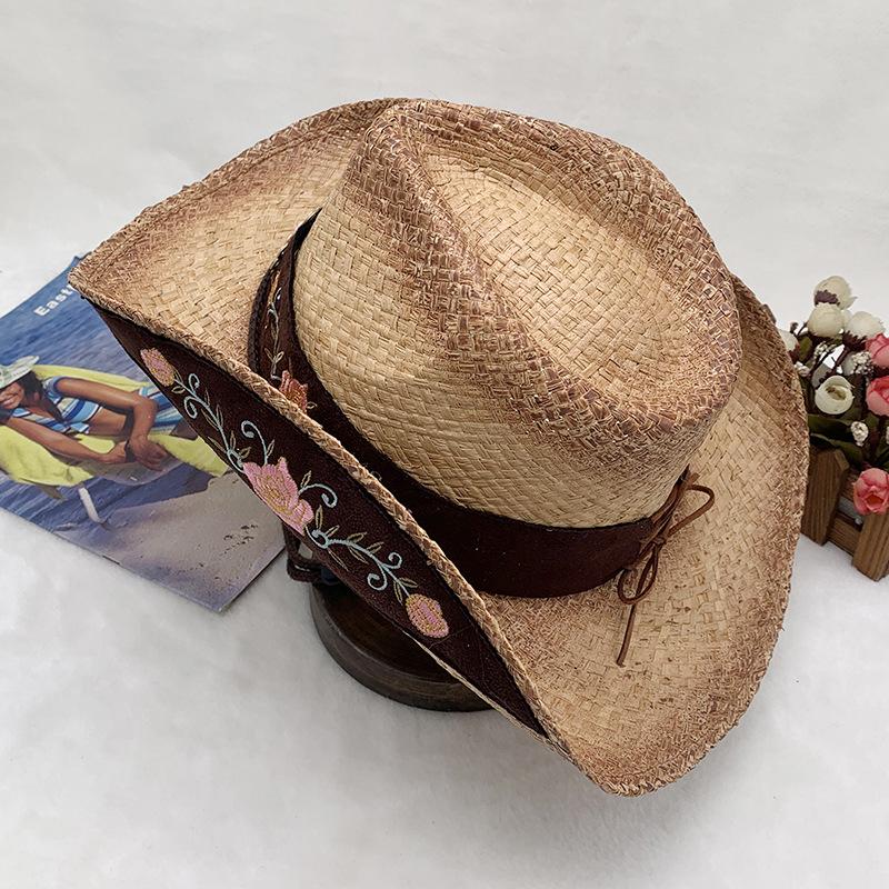 Lafite Hand-Woven Holiday Shade Cowboy Hat Crimped Embroidered Straw Hat