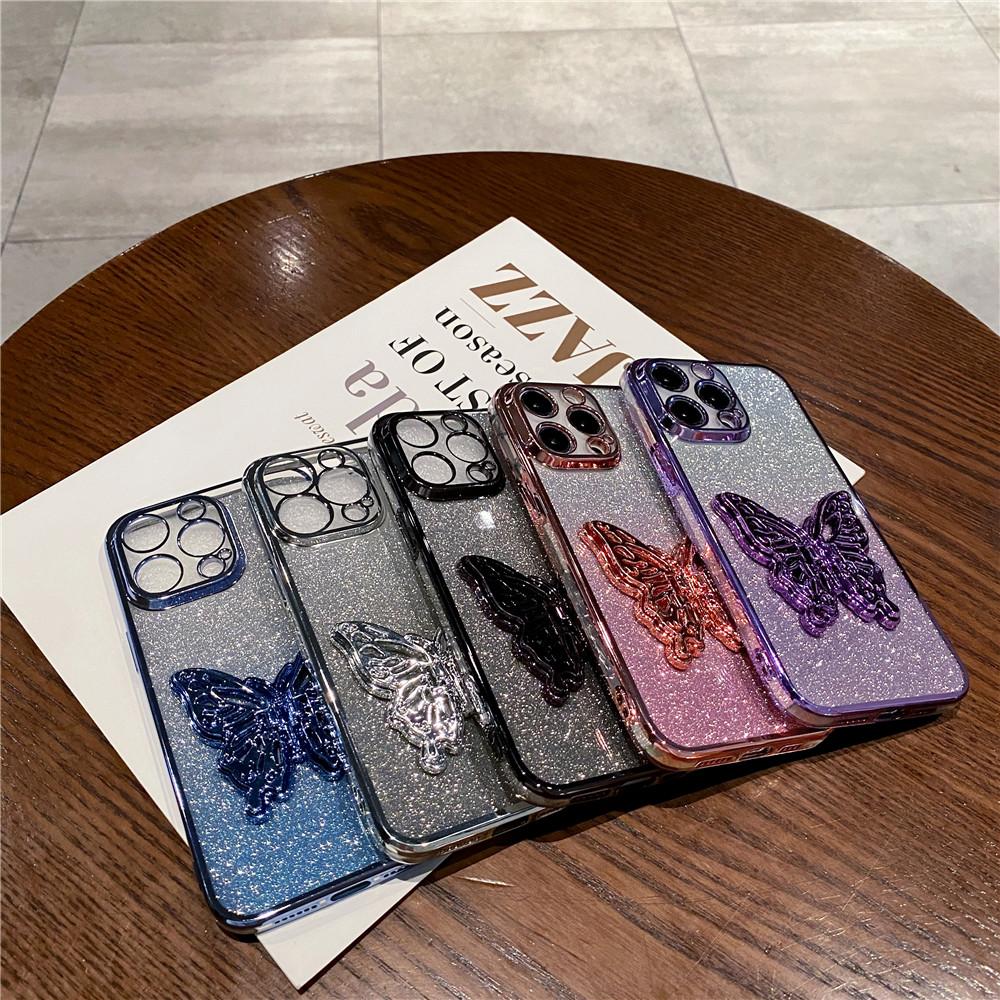 Butterfly Stand Glitter Gradient Case For Samsung A15 A55 A35 A25 A05S A54 A34 A24 A14 A04 A13 A23 A33 A53 Bracket Plating Cover