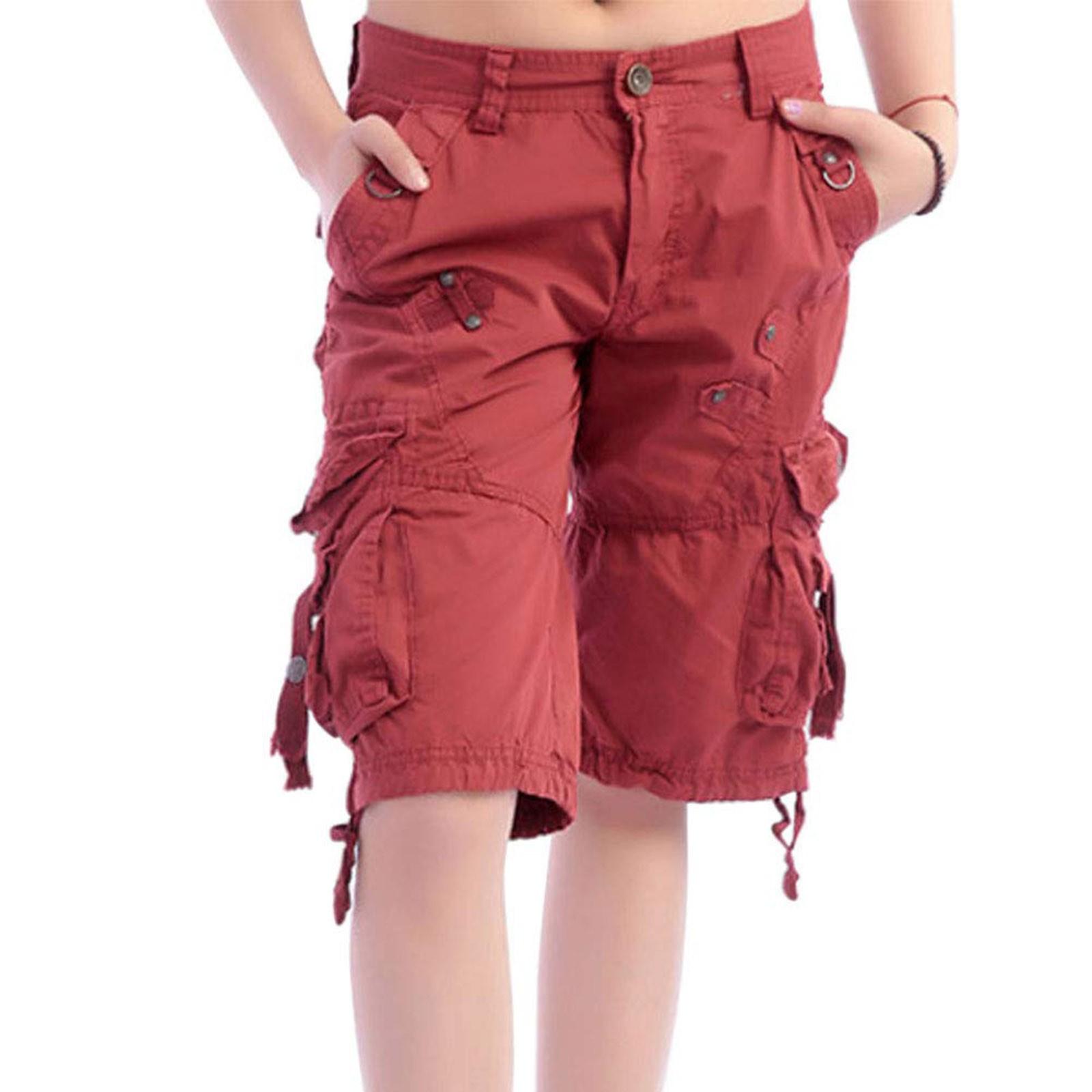 

Жіночі повсякденні шорти карго Жіночі прямі бавовняні велосипедні штани для кемпінгу Короткі штани з кількома кишенями 31 винний