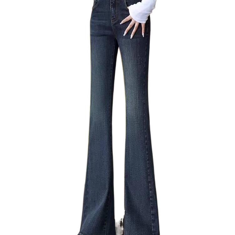 Velvet-Enhanced Thick Denim Flare Pants: High-Waisted, Double-Button Style for Women - 2025 Autumn/Winter Trendy Fashion.