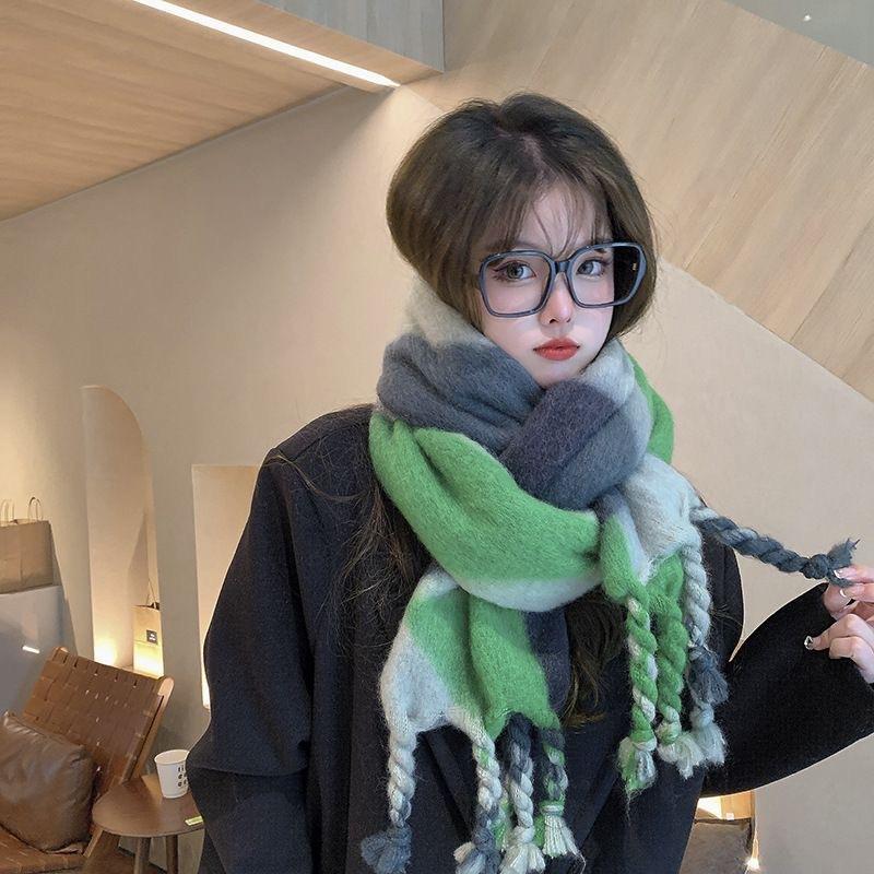 Contrasting Color Irregular Thickened Braids Warm and Long Fashionable and Versatile Thickened Scarf for Men in Autumn and Winter