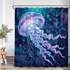 Cartoon Ocean Animals Shower Curtain Shark Dolphin Octopus Starfish Conch Kids Bath Curtains Polyester Bathroom Decor With Hooks