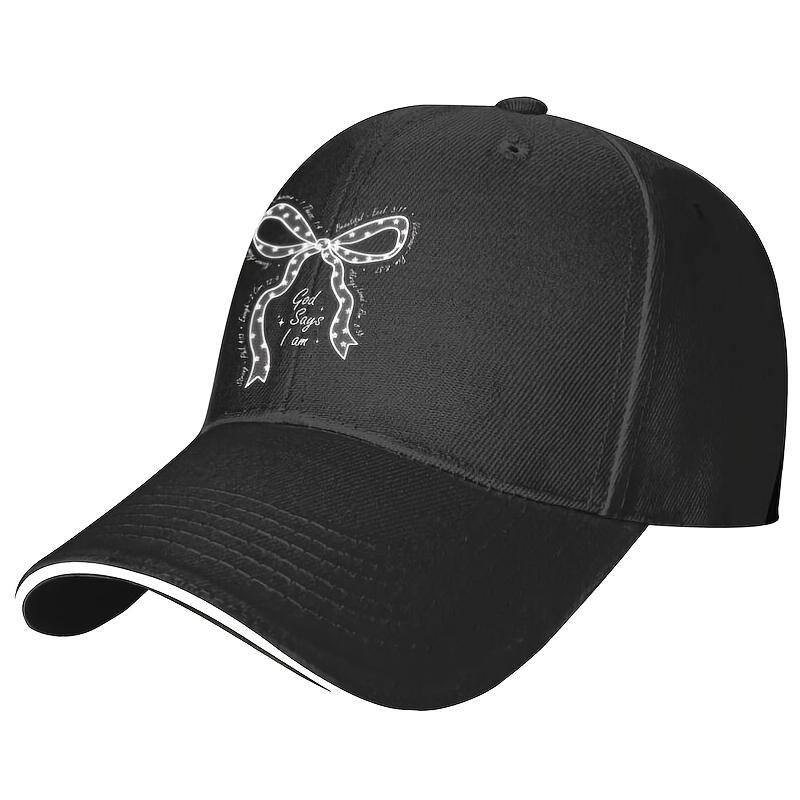 God Says I Am Bible Verse Bow Baseball Cap Polyester Adjustable Breathable Casual Hat Unisex