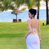 Hainan Travel Wear White Suspender Dress Sexy Backless Seaside Vacation Beach Dress Autumn and Winter Super Fairy