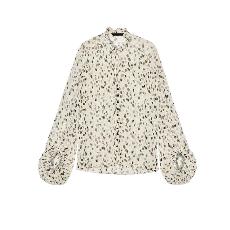 

Summer New Women clothes Western Style Asymmetric Hem Print Long sleeve Lapel Casual Shirts 3562571 Black L