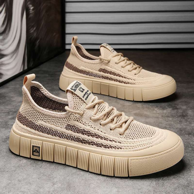 

2025 Summer New Men s Thin Breathable Mesh Knitted Athletic Casual Sneakers Work Versatile 39 бежевый