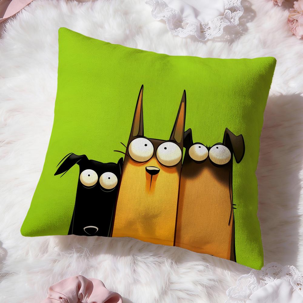 Cartoon Doberman Pinscher Cushion Cover Premium Comfort Reversible Pillow Cove -Two in One Design for Any Room & Car Interior