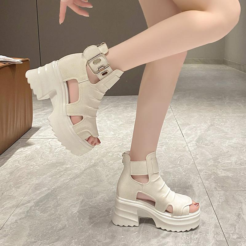 TUINANLE Women Sandals Summer High Heels Ladies Chunky Shoes Platform Wedges Sweet Zip White Sandals
