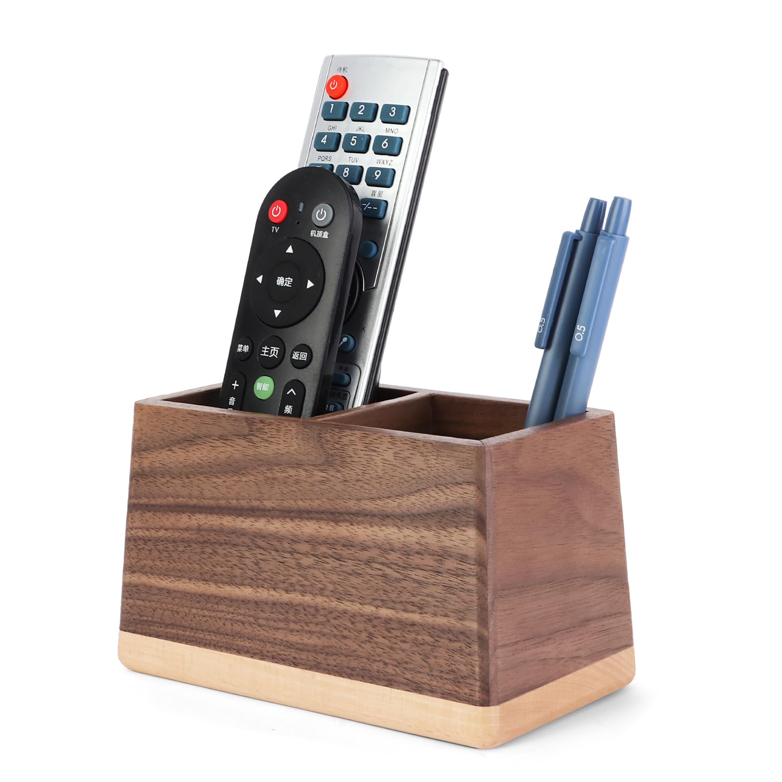 Sakulaya Wooden Remote Control Storage Rack, Pen Holder, Desktop Remote Control Holder, Large Capacity, Stationery and Small Item Storage, Stylish and