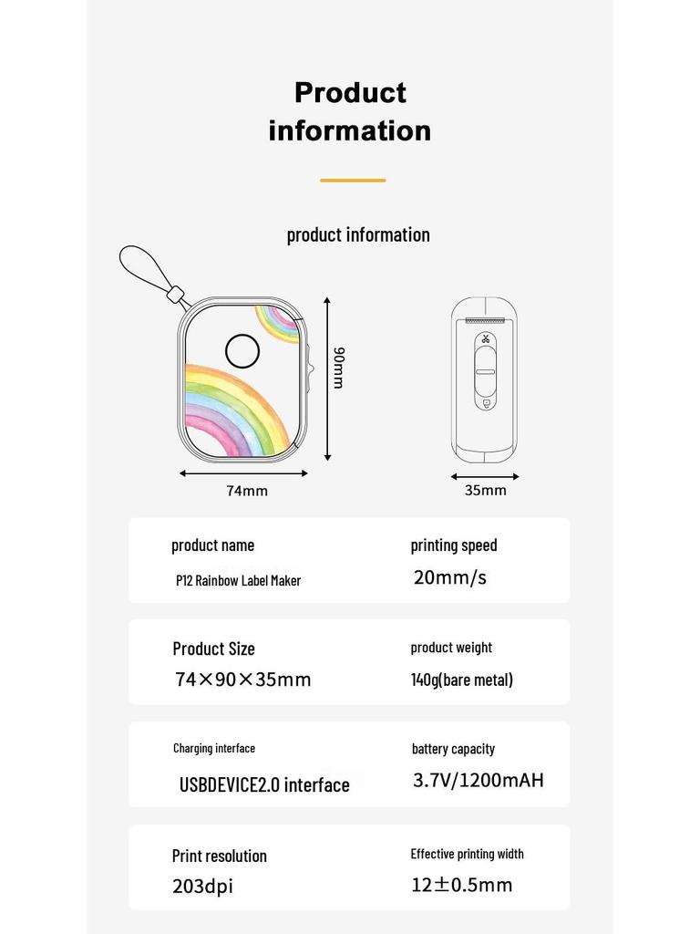 Yin Xiaoqian P12 Mini Bluetooth Impressora Térmica de Etiquetas - Portátil, Fofa, Impressora de Mão para Uso Doméstico